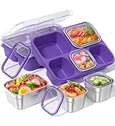 Snackle Box Containers, Stainless Steel 5 Compartments Divided Serving Tray with Lid, Removable L...