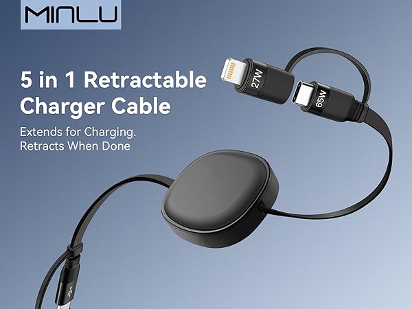 MINLU Premium 5 in 1 Retractable Multi Fast Charging Cable