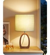 GOEBLESON Small Table Lamp, 14.2" Cute Little Desk Lamp, Wood Bedside Lamp with Green Linen Lamps...