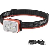 SUNREI 700 Lumens Rechargeable Headlamp with RGB Light, Motion Sensor, Stepless Dimming, IPX6 Wat...
