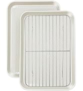 Ymiton Nonstick Baking Sheet Pan Set (2 Cookie Sheets + 1 Cooling Rack), Jelly Roll Pan for Bakin...