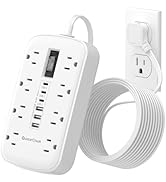 Flat Plug Power Strip with USB Ports - Flat Extension Cord 3FT with 8 AC Outlets 6 USB(3 USB C), ...