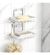Moforoco White Double Soap Bar Holder for Shower, No Drilling, 304 Rustproof Stainless Steel, Wal...