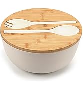 ShineMe Large Salad Bowl with Lid, Bamboo Fiber Salad Serving Bowl Set with Utensils, 9.8inches M...