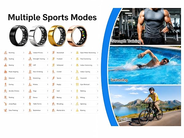 Fitness tracker smart ring with 139+ sports modes for running, cycling, swimming, yoga