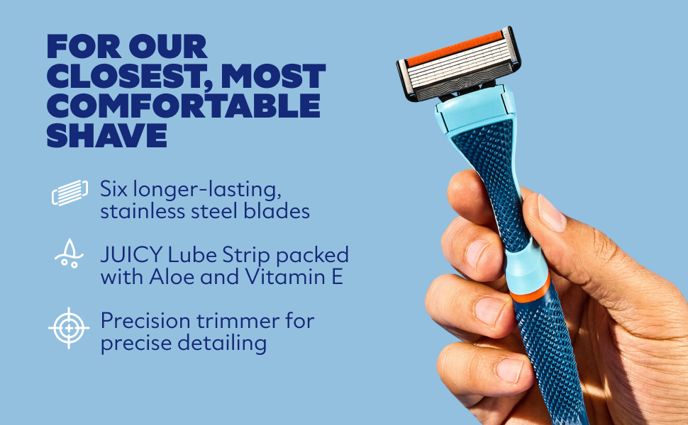 Dollar Shave Club razor with product benefits highlighted