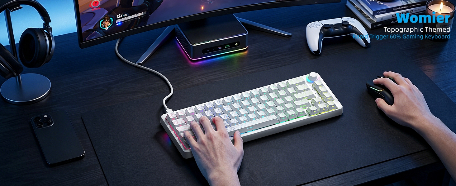 60% Percent Keyboard Rapid Trigger Gaming Keyboard RGB Hall Effect Topographic Keyboard