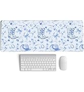 PaJiaNi Western Desk Mat,Blue and White Floral Mouse Pad, Blue Chinoiserie Large Mouse Pad, Coque...