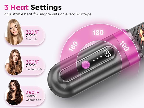 Portable Cordless Straightener Comb with 3 Heat Levels for Every Hair Type