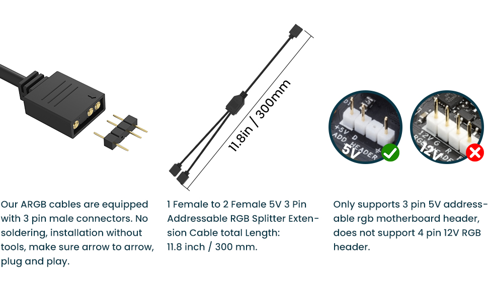 1 female to 2 female 3 pin extension connector cord wire