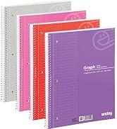 Graph Paper Notebook Quad Ruled Spiral Grid Notebook PACK Of 4 White Paper 100 Sheets Assorted Co...