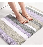 Buganda Microfiber Striped Bathroom Rugs Bath Mat, Extra Thick, Soft and Shaggy, Absorbent, Machi...