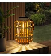 pearlstar Outdoor Solar Lanterns Light Rattan Natural Lantern with Handle for Hanging or Table La...