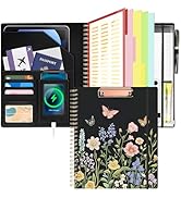 Clipboard with Storage Zipper Pouch, Spiral Leather Portfolio Organizer, 5 Folders with Pockets, ...