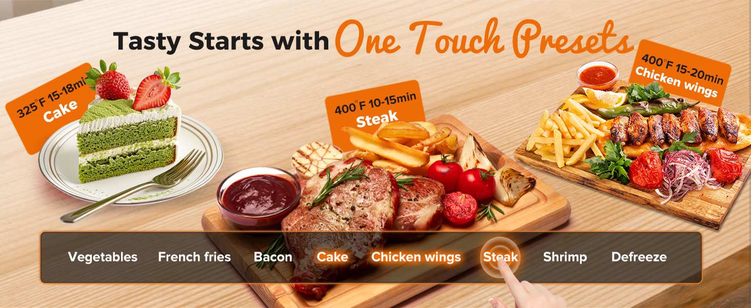 bear air fryer 6L 8in1 preset menu-cake chicken wings steak