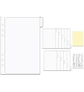 12PCS A5 Binder Pockets Clear Binder Dividers with Pockets and Tabs Cash Envelopes for 6-Ring Bud...