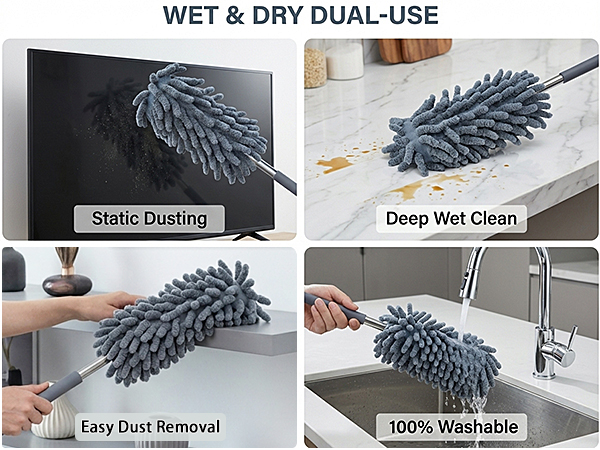 2 Gray chenille dusters 12