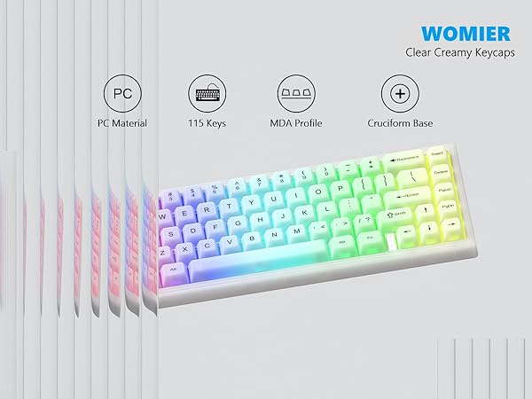 Keyboard Keycaps Clear, White Keycaps 60 65 75 100 Percent, Transparent Jelly Cute Custom Key Cap