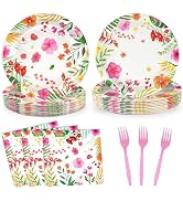 72 Pcs Tropical Luau Party Tableware Supplies, 9 Inch Aloha Hawaiian Disposable Dinnerware Paper ...