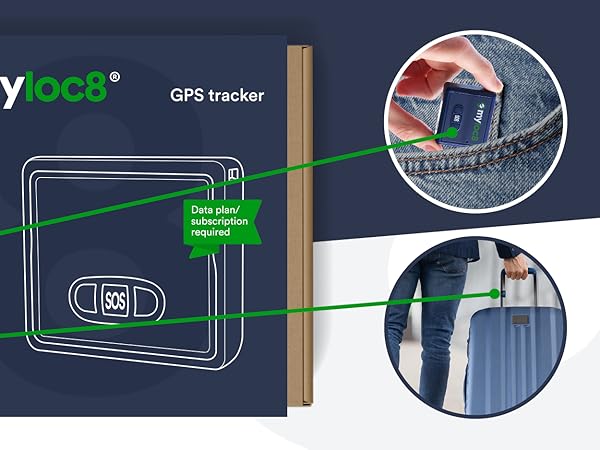 small discreet size GPS tracker fits in pocket luggage travel case 