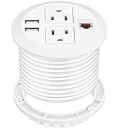 BTU Desktop Power Grommet with USB, 3 inch Hole Recessed Power Outlet, Flush Mount Power Strip Ou...