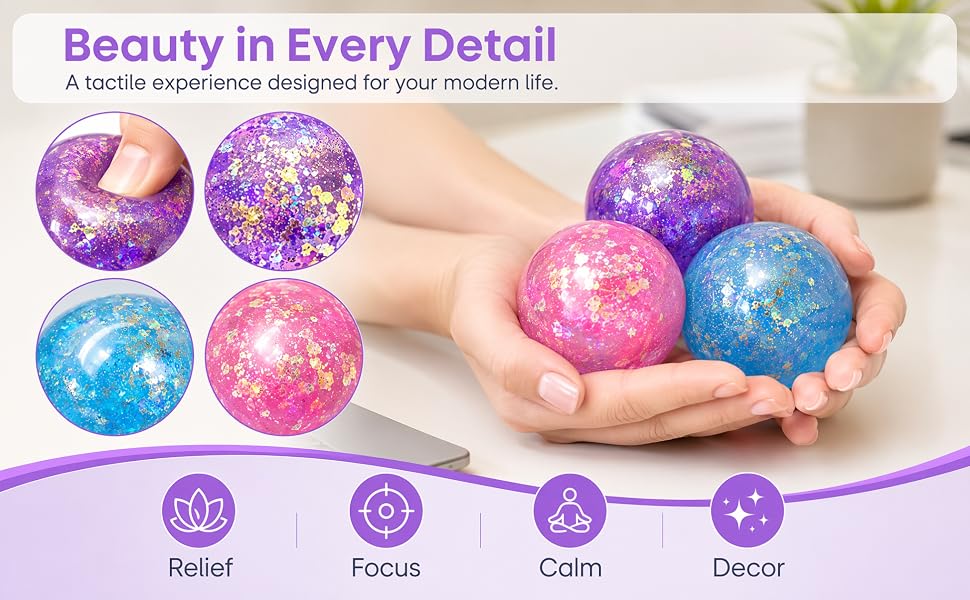 Soft Glitter Squishy Stress Ball for Calming Focus
