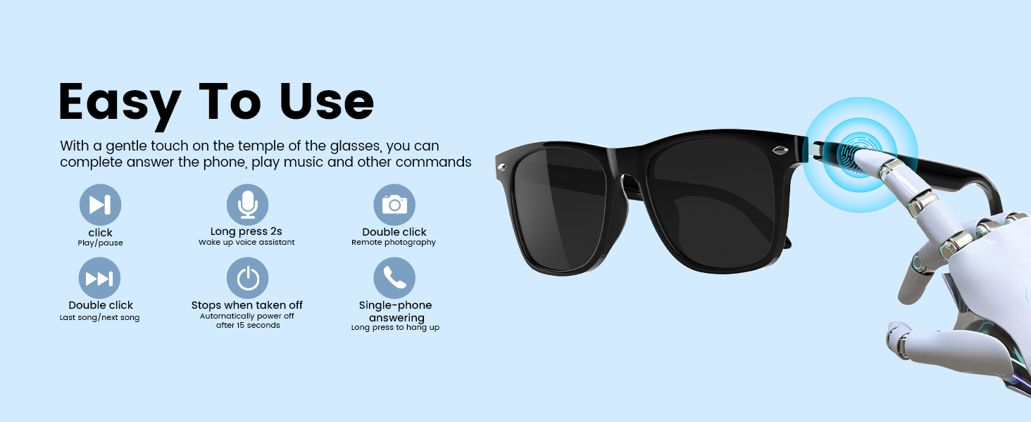 Bluetooth Audio Smart Glasses for Men ,Voice Control, Hands-Free Calls for Android Music/Work