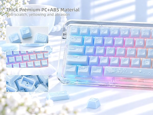 Shine through Keycaps Set OEM Profile, Cute Custom Keycaps, Jelly Keycaps, Clear Cute Keycaps