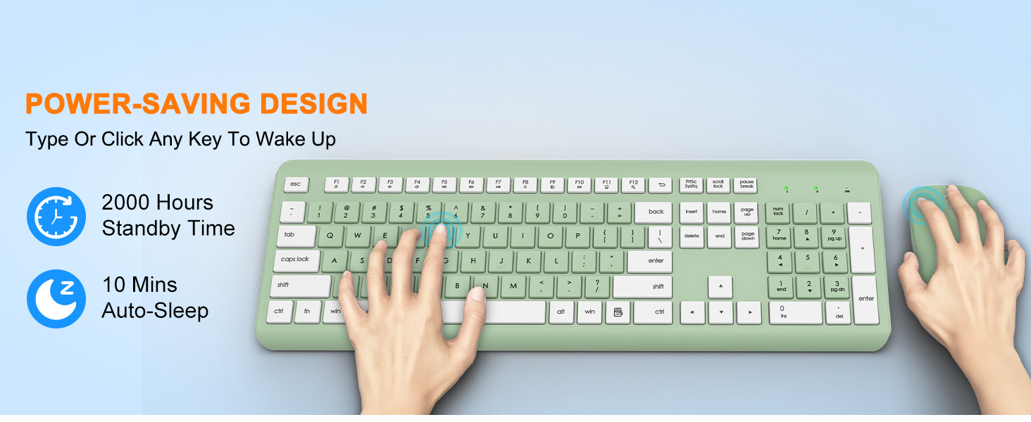 Wireless Keyboard and Mouse Combo, Full Size Silent Ergonomic Keyboard Mouse