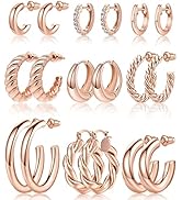 Adoyi 9 Pairs Gold Hoop Earrings Set for Womens Twisted Huggie Hoops Earrings 14K 18K Gold Plated...