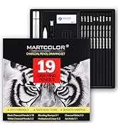 MARTCOLOR Charcoal Drawing Set, 19 Pieces, Black &amp; White Charcoal Pencils for Drawing, Sketching,...