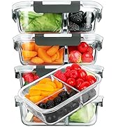 [5-Pack, 36 oz]Glass Meal Prep Containers 3 Compartment with Lids, Glass Lunch Containers,Food Pr...