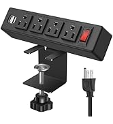 VILONG Desk Clamp Power Strip with USB Port Removable Clamp Power Outlet Socket with Switch 6.5 f...