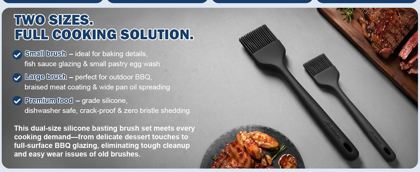 2-size silicone basting brush set for baking and BBQ, food-grade safe with no shedding bristles