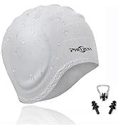 PHELRENA Swimming Cap Waterproof Premium Silicone Solid Long Hair Earmuffs Swim Cap Flexible Reve...