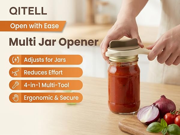 4-in-1 Jar Opener for Seniors -Adjustable Lid Opener with Non-Slip Grip