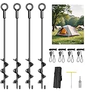 hannger 4 Pack 18" Ground Anchors Screw in, Tent Stakes Anchors with T-Handle Hex Wrench &amp; Toolki...