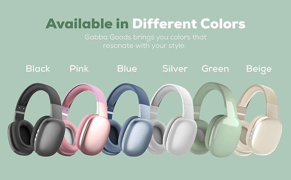 Black, Pink, Blue, Silver, Green, and Beige OverEar Headphones