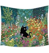 WARDOS Floral Black Cat Tapestry, Cats Lovers Lady Gifts, Cat Mom Grandma Gifts, Cats in Colorful...
