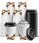 Charmount [100 Pack 12 oz Disposable Coffee Cups With Lids,To Go Thickened Paper Cups for Beverag...