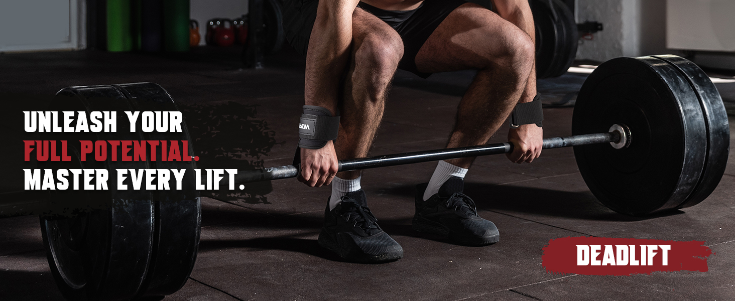 Athlete wearing UOPON deadlift straps to master a heavy lift.