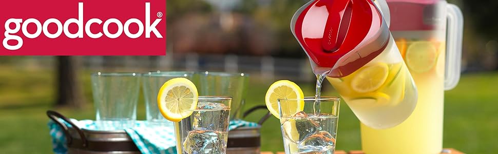 goodcook plastic pitcher lemon aid water picnic park straining strain spout pour handle 
