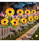 KOOPER Solar Garden Lights Outdoor Decor, Upgraded 4 Pack Solar Sunflower Lights with 16 Butterfl...