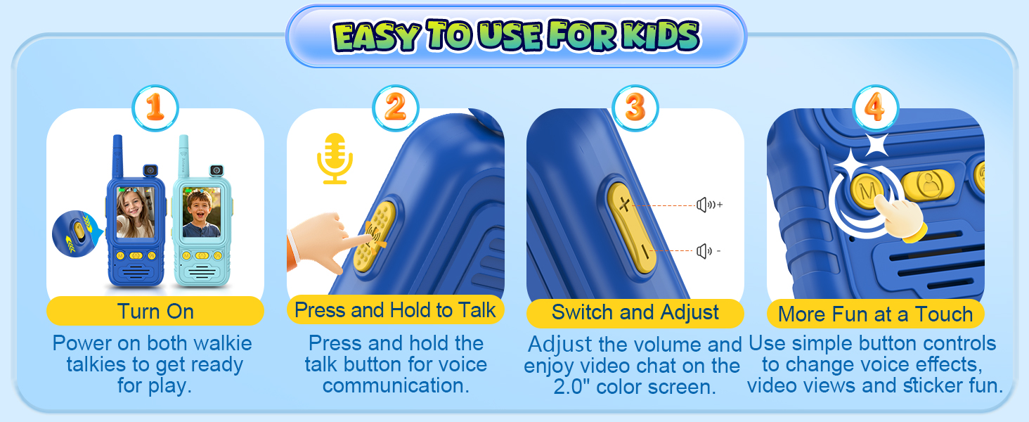 2-Pack Video Walkie Talkies for Kids Boy Girl Age 4-10 Toy Rechargeable Birthday Gift Indoor Outdoor