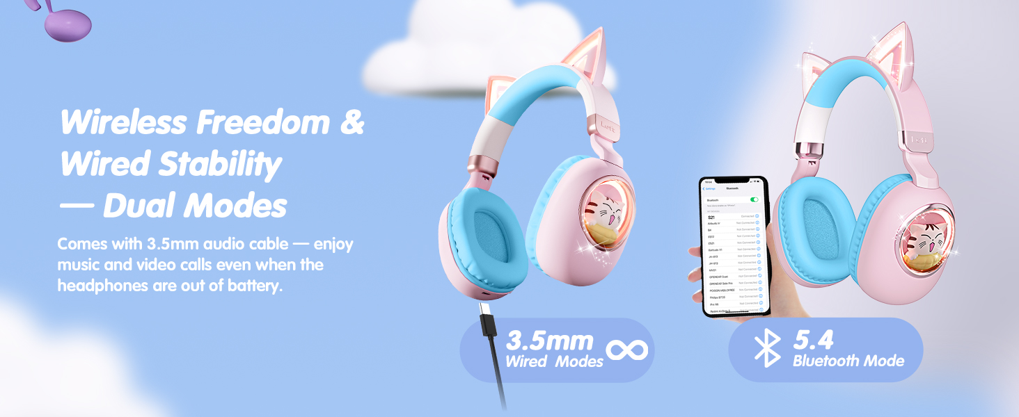 wired cat headphones for kids
