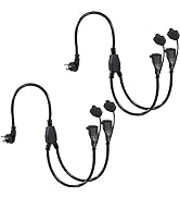 [2PACK] 2FT Outdoor Power Extension Cord 2 Way Splitter - Black Flat Wall Plug Short 3 Prong Y Sp...