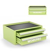WORKPRO 12.5" Mini Tool Box with 2 Drawers &amp; 1 Open Top Storage, Small Metal Tool Chest with PVC ...