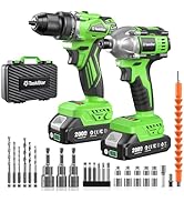 Taskstar 20V Cordless Drill and Impact Driver Combo Kit, Brushless Power Tools w/ 2×2.0Ah Batteri...