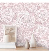 HeloHo Peel and Stick Wallpaper Floral Wall Paper Modern Pink Contact Paper Removable Self Adhesi...