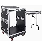 Sound Town 14U PA DJ Rack/Road ATA Case with 11U Slant Mixer Top, 20’’ Rackable Depth, DJ Work Ta...